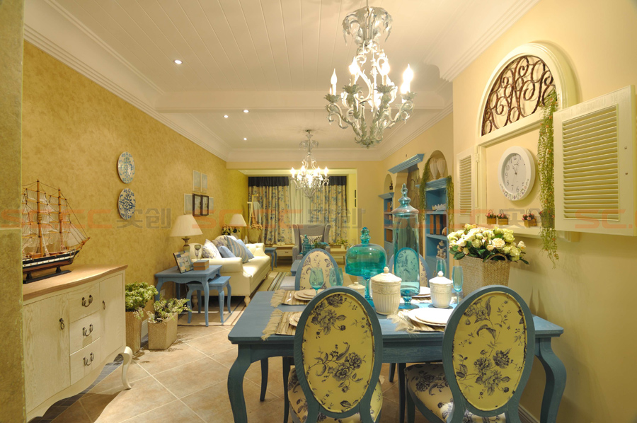 地中海 三居 装修 蓝色风格 餐厅图片来自南京实创装饰夏雨荷在金域华府130平--地中海之家的分享