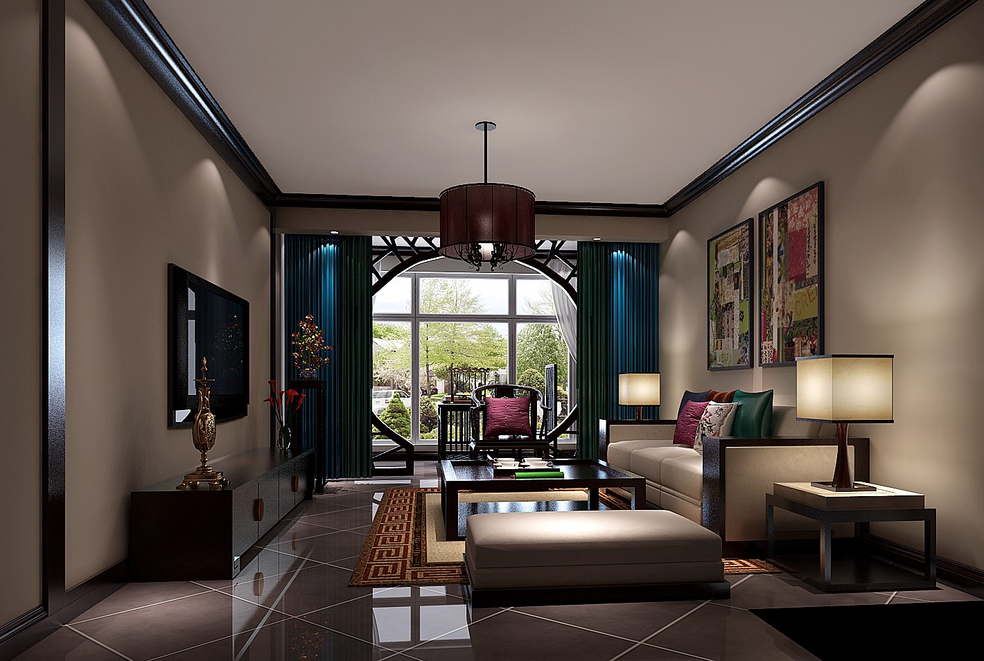 新中式 三居 客厅图片来自高度国际装饰设计集团凌军在中景江山赋93平米新中式风格的分享