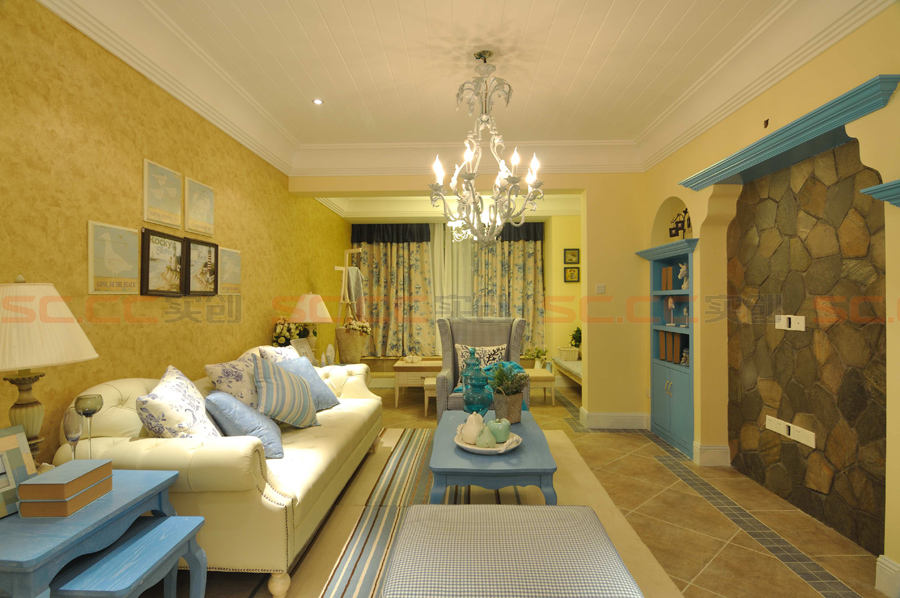 地中海 三居 装修 蓝色风格 客厅图片来自南京实创装饰夏雨荷在金域华府130平--地中海之家的分享