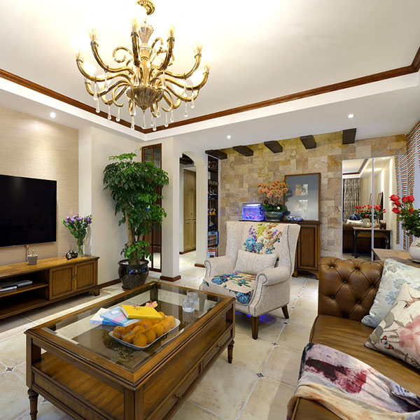 日升装饰 客厅图片来自装修设计芳芳在136平纯美混搭美式地中海三居室的分享