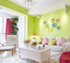 中心色为粉红和粉绿。沙发、灯罩用乳白色。烘托出生活的情趣，适合家里有女儿的对象
