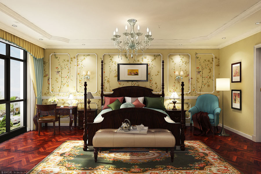 美式 古典 别墅 卧室图片来自天津别墅装修公司在中信珺台332㎡美式风格装修的分享