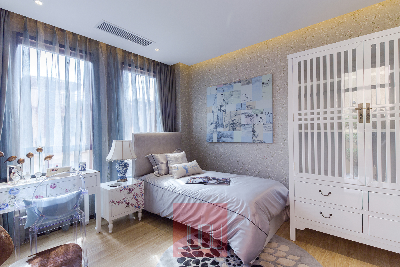 新中式 别墅 80后 小资 白领 卧室图片来自苹果装饰公司在山水湾联排别墅新中式风格欣赏的分享