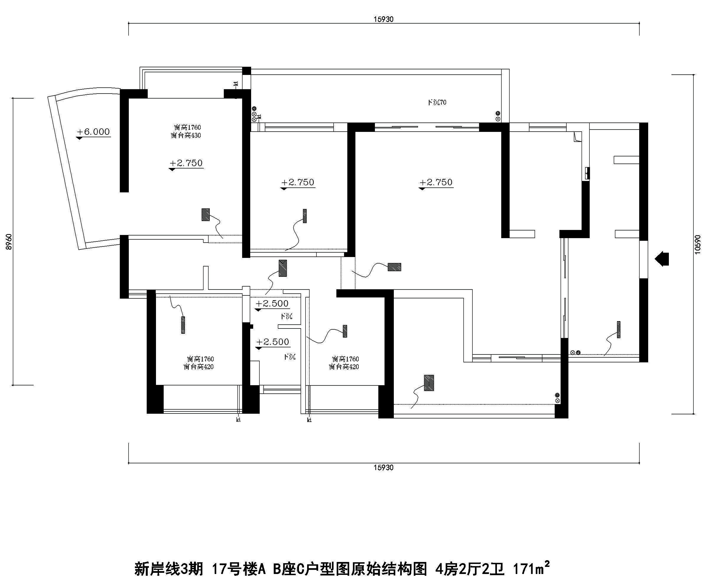 新岸线3期 户型图 原始结构图 好易家 装饰 装修 设计 地中海 户型图图片来自好易家装饰集团在新岸线3期 17号楼A B座C户型图的分享