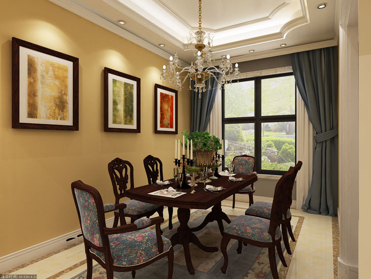 美式 古典 别墅 餐厅图片来自天津别墅装修公司在中信珺台332㎡美式风格装修的分享