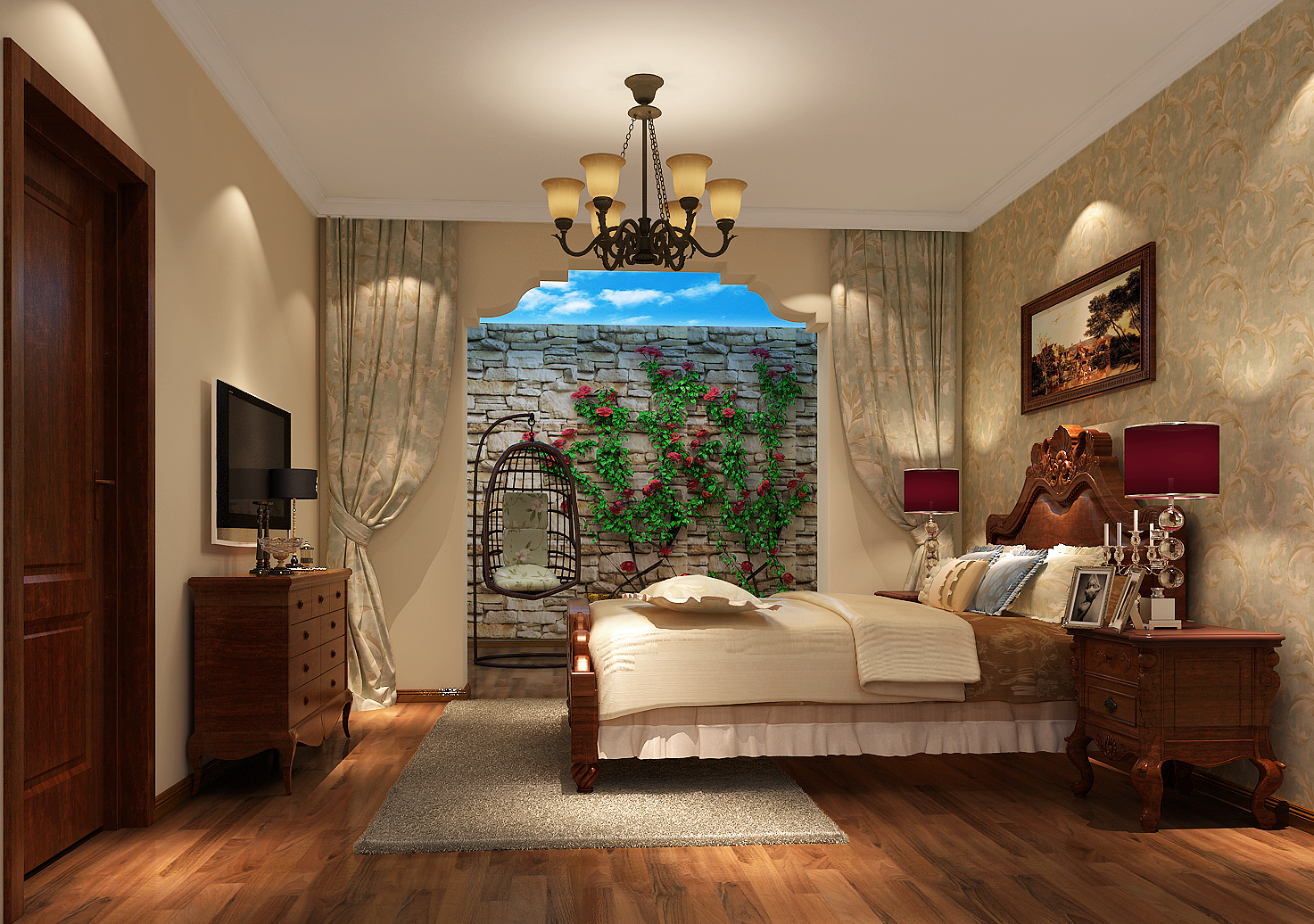 卧室图片来自天津馨雅装饰在庄园玫瑰的分享