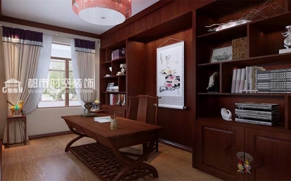 中式 四居 白领 小资 传统 书房图片来自山西都市时空装饰小吴在富丽华庭190中式设计的分享