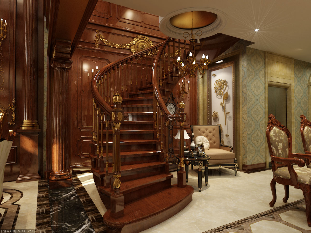 欧式古典 别墅装修 楼梯图片来自天津别墅装修公司在朗润园千平大宅欧式古典风的分享