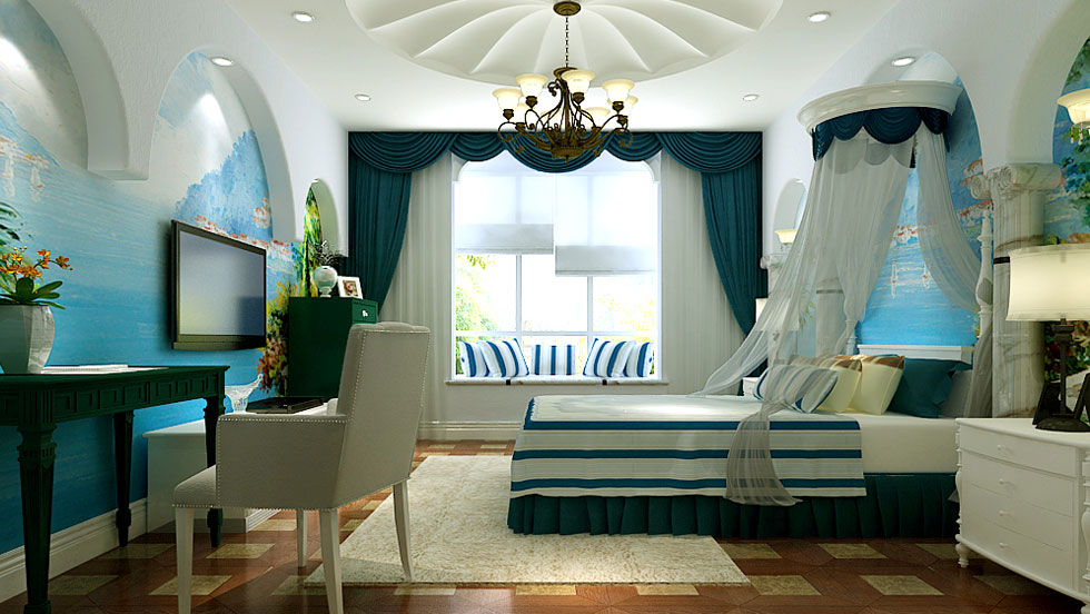 四居 地中海 卧室图片来自高度国际装饰设计集团凌军在御宸上院180平米地中海风格的分享