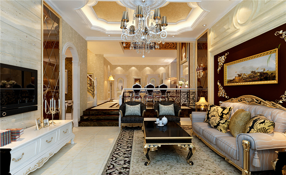 欧式 别墅 白领 收纳 80后 小资 客厅图片来自实创装饰完美家装在潮白河孔雀城278平欧式风格案例的分享