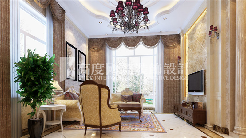 客厅图片来自北京高度国际装饰设计在河北玉田别墅360平新古典风格的分享