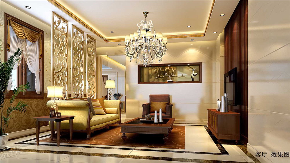 现代中式 别墅 客厅图片来自高度国际装饰设计集团凌军在御汤山650平米现代中式的分享