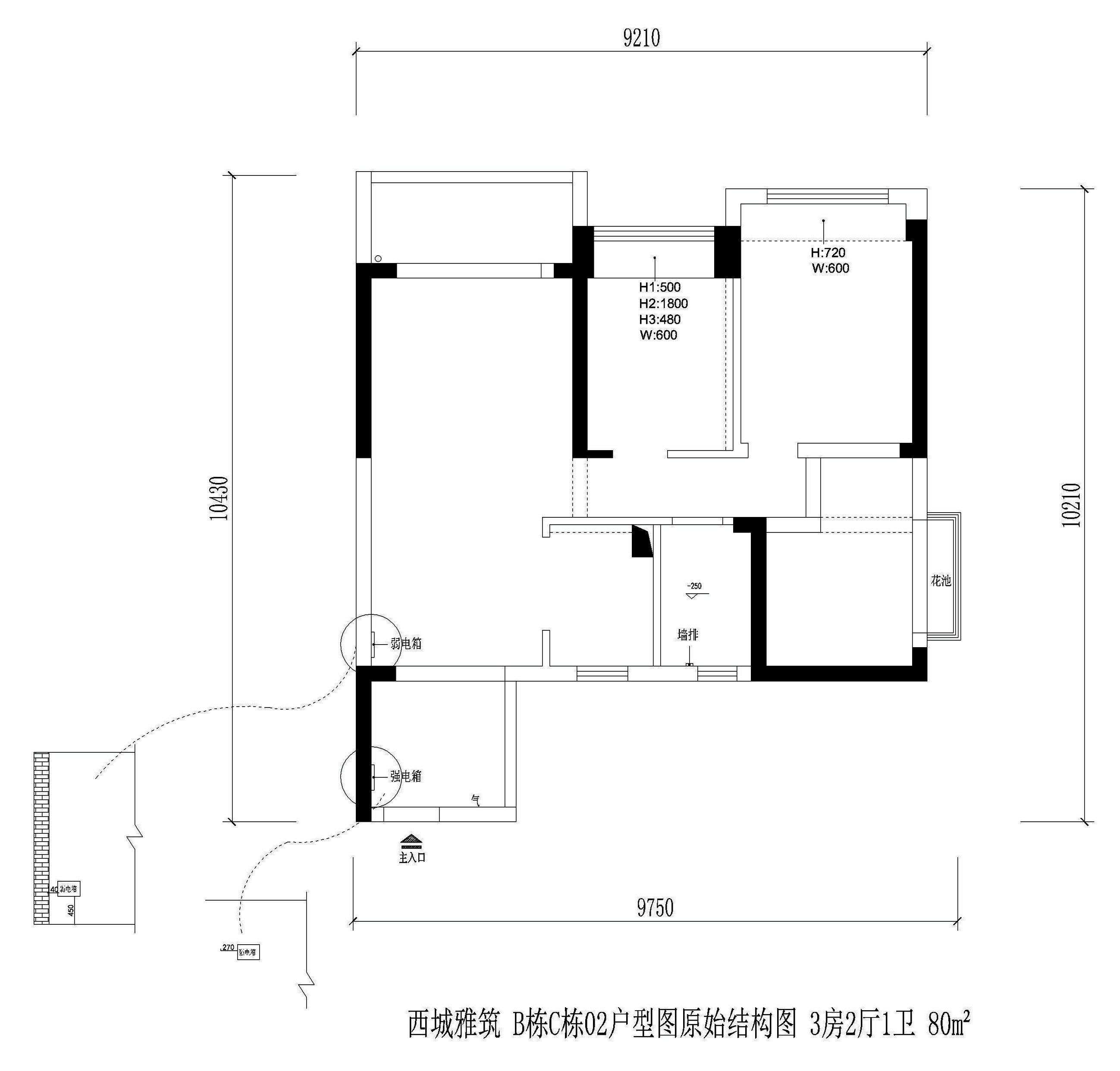 西城雅筑 户型图 原始结构图 好易家 装饰 装修 设计 田园 户型图图片来自好易家装饰集团在西城雅筑B栋C栋02户型图的分享