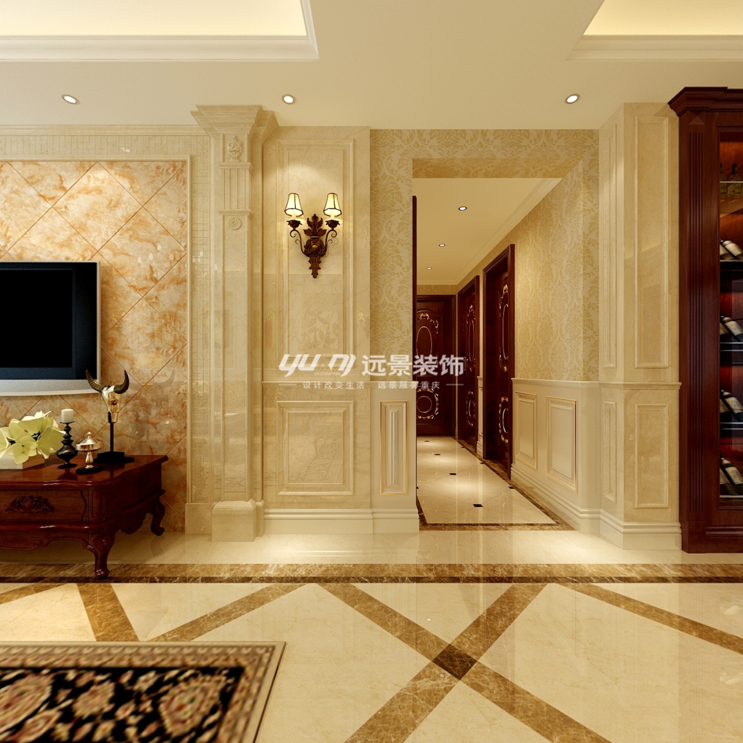 美式 客厅图片来自重庆远景装饰_张其斌在渝北桃源居美式混搭风格装修案例的分享