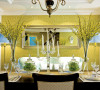 餐厅装修：黄色的墙面设计，营造出法式风格的浪漫
