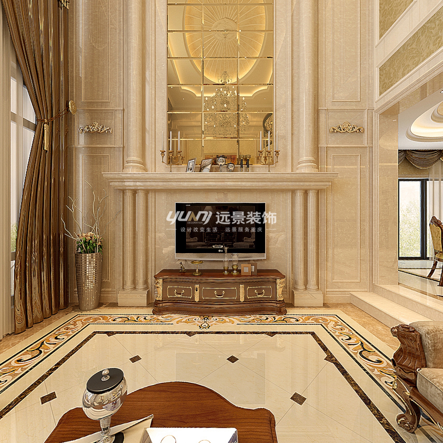欧式 别墅装修 客厅图片来自重庆远景装饰_张其斌在鲁能.领秀城 欧式风格带平面图的分享