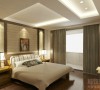 卧室选用了较淡雅的颜色，给人一种安静闲适的感觉。木质的床和柜子，保持着原有的肌理，简单的吊顶暗藏灯饰，光线漫射整个房间，营造出禅宗式的理性和宁静环境。