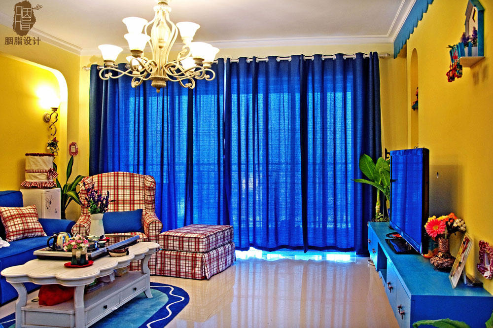 胭脂设计 地中海风格 旧房改造 三居 蓝白黄搭配 广州案例 胭脂赖 客厅图片来自设计师胭脂在蓝黄白编织浪漫地中海的分享