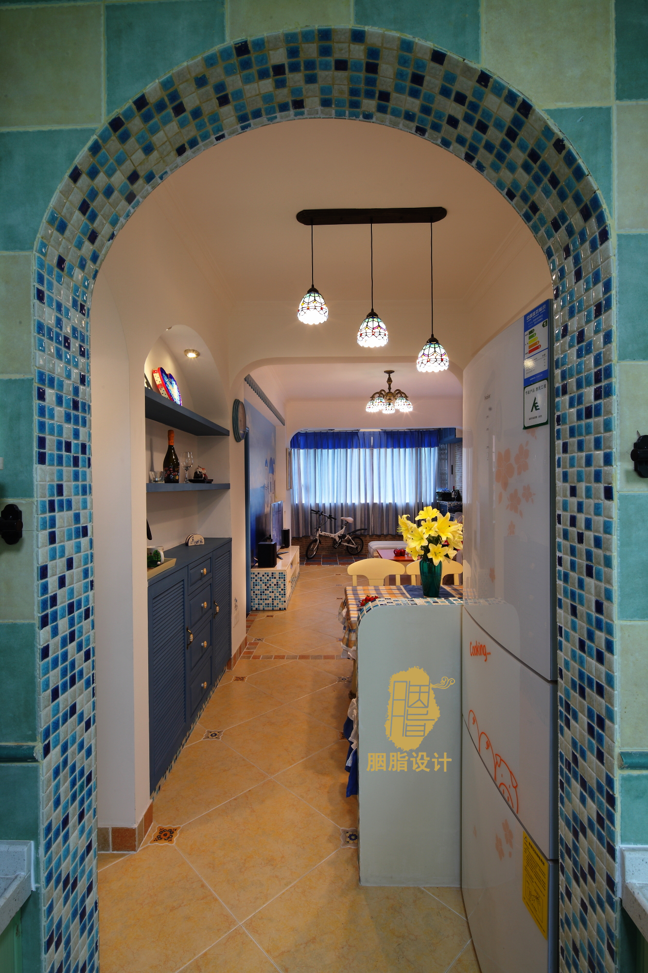 胭脂设计 胭脂赖 地中海风格 婚房 旧房改造 二居 蓝白黄搭配 温馨 厨房图片来自设计师胭脂在幸福猪浪漫地中海婚房的分享