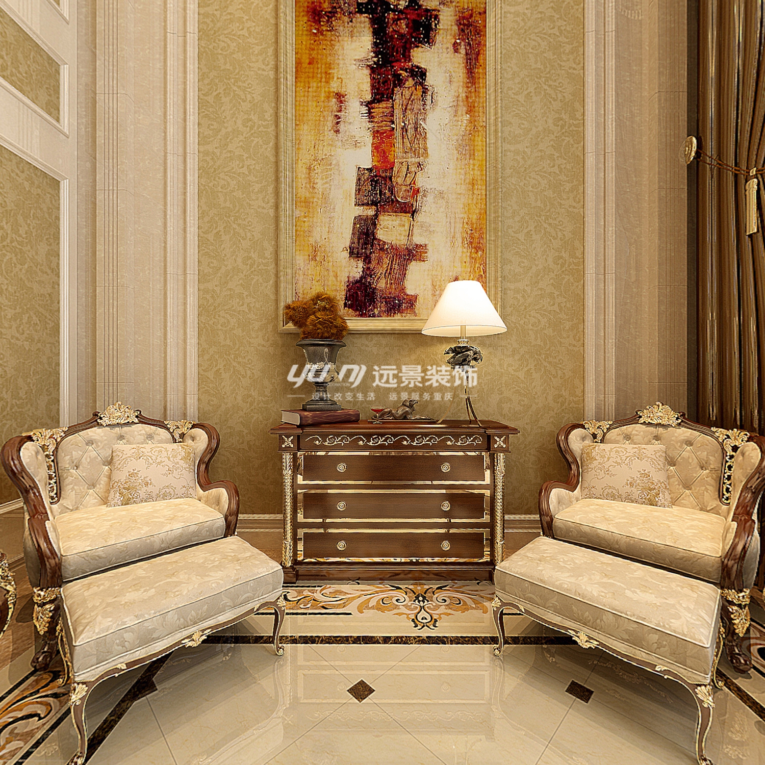 欧式 别墅装修 客厅图片来自重庆远景装饰_张其斌在鲁能.领秀城 欧式风格带平面图的分享