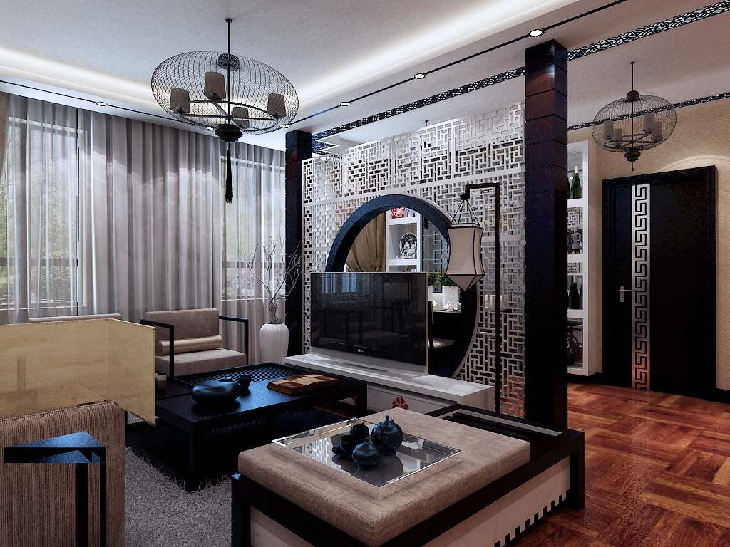 中式 三居 客厅 厨房 白领 80后 小资 古典 新中式图片来自百家装饰小米在沈阳 保利达江湾城的分享