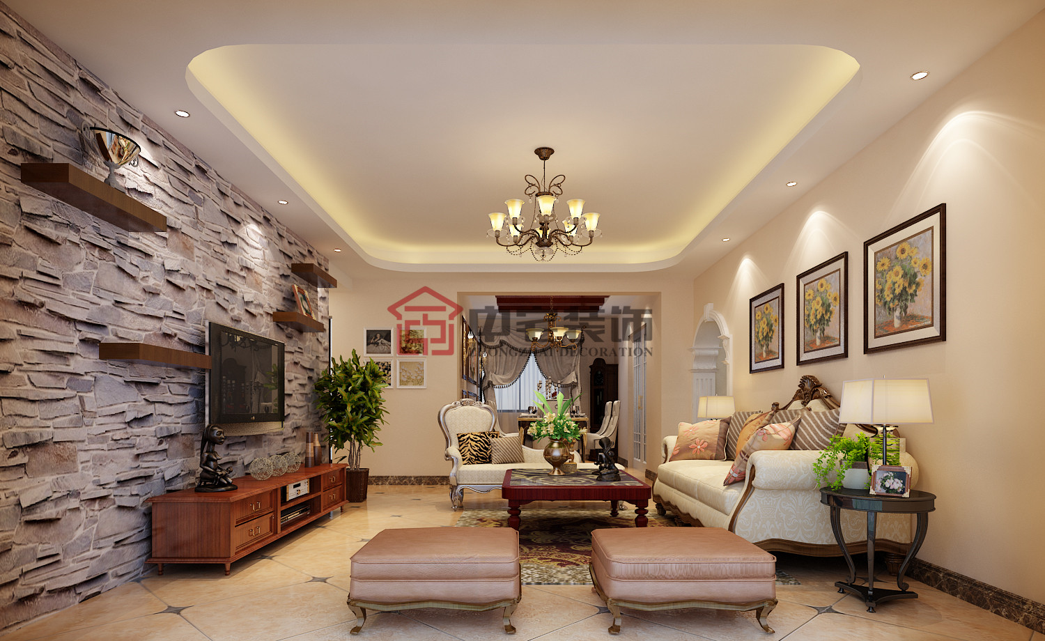 美式风格 三居 中宅装饰 客厅图片来自中宅装饰_在水悦龙湾，美式风格的分享