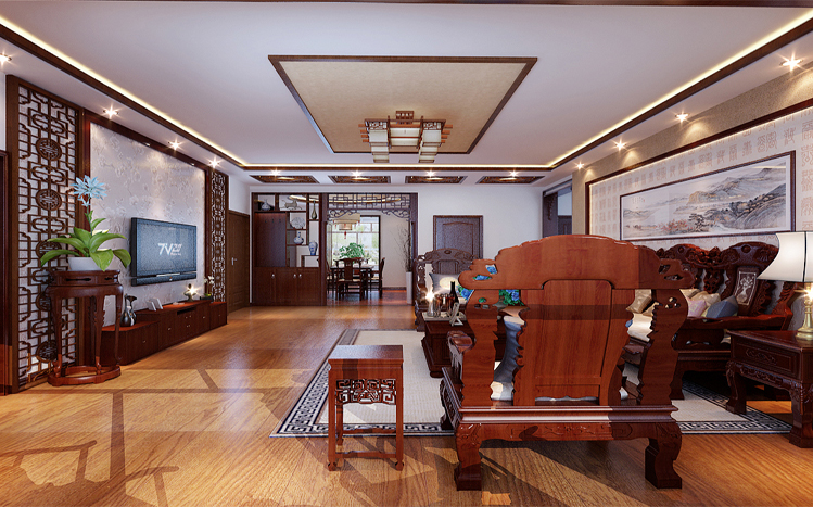 中式 四居 客厅图片来自哈尔滨实创装饰阿娇在省公务员小区233.6平简中式风格1的分享