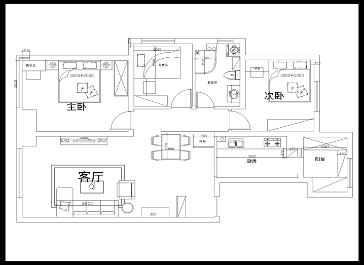 三居 现代 户型图图片来自哈尔滨实创装饰阿娇在华润欢乐颂120平现代简约三居室的分享