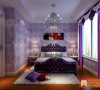 次卧室装修：紫色是一个浪漫的颜色，采用紫色为主色调，简单的床头柜，空间简洁明亮。