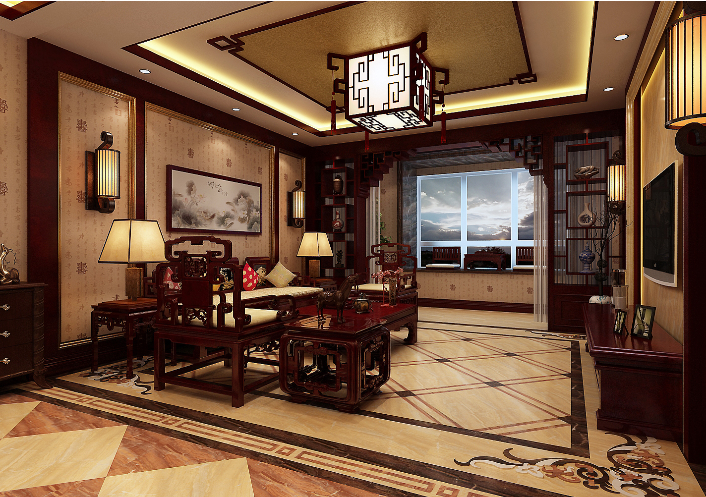 客厅图片来自百家装饰-小李在金地长青湾240平中式的分享