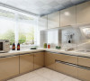 厨房采用的菱形仿古砖与实木白色橱柜相结合，流动富有质感，古典简约之美显而易见。