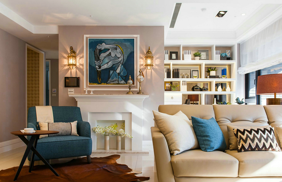 简约 三居 别墅 小资 收纳 客厅图片来自武汉实创装饰在现代简约风伏见设计-折衷之美的分享