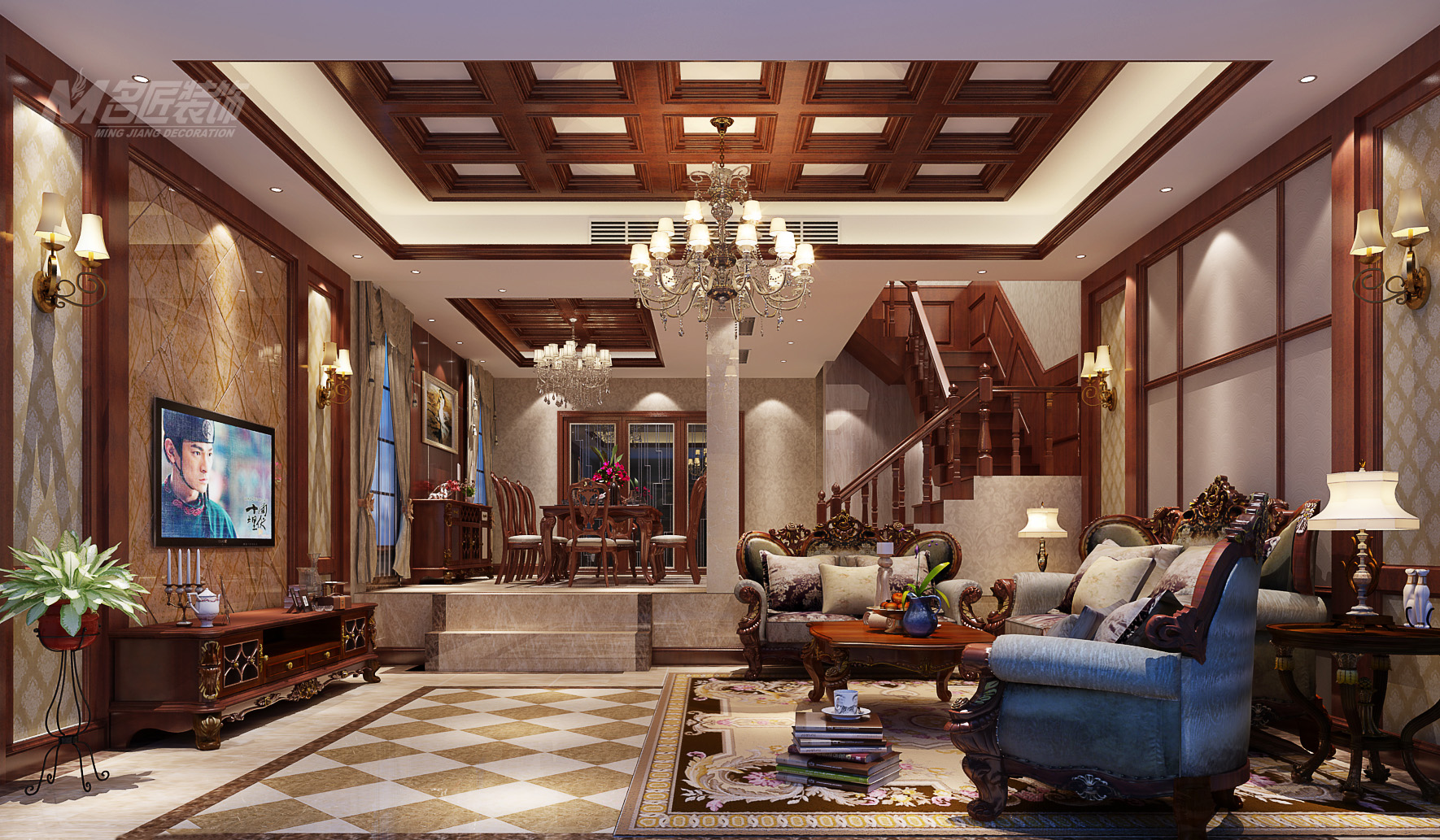 美式 高贵 别墅 豪宅 客厅图片来自名匠装饰自贡分公司在高贵优雅东方威尼斯别墅的分享