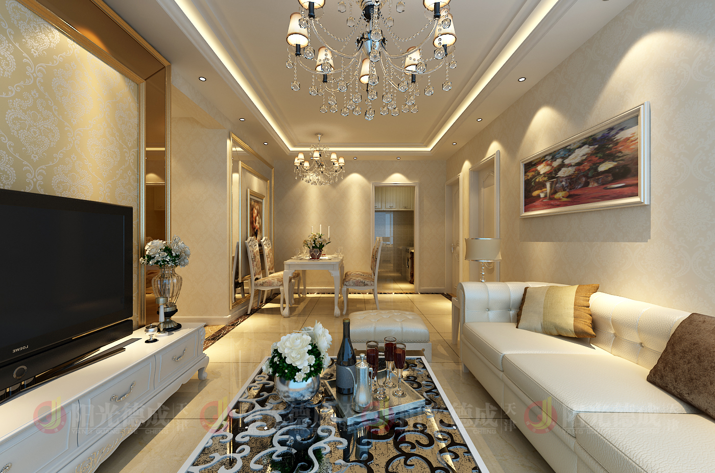 客厅图片来自天津阳光德成装饰公司在洞庭路壹号88平米欧式风格的分享