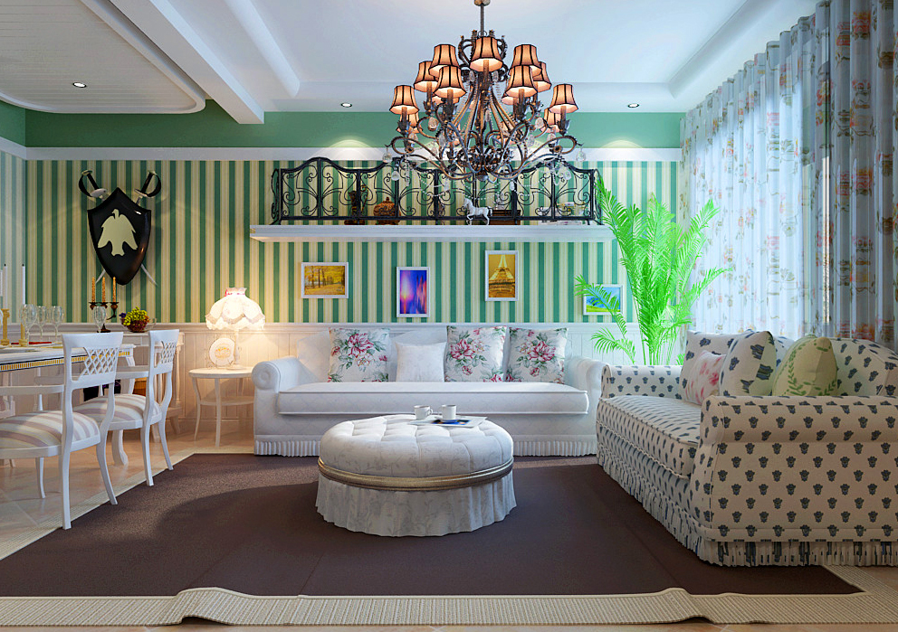 客厅图片来自百家装饰-小李在浦江苑御景湾139平田园风格的分享
