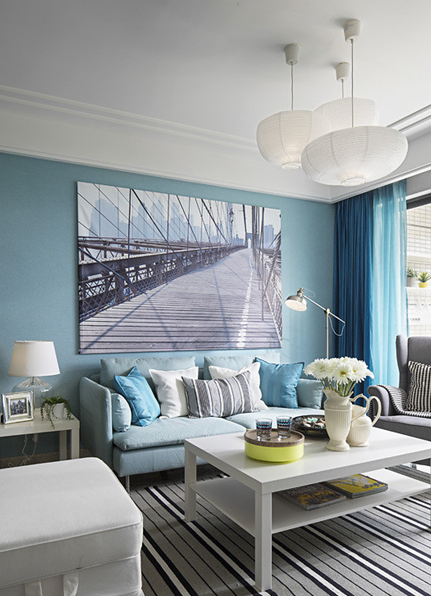 简约 田园 欧式 二居 小资 客厅图片来自武汉实创装饰在宜家之家蓝色简约风样板房的分享