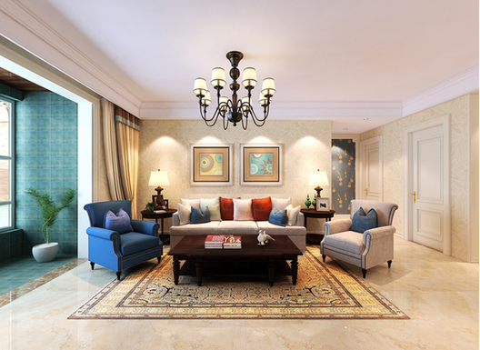客厅图片来自西安日升装饰在140平亮色繁花提升空间愉悦气场的分享