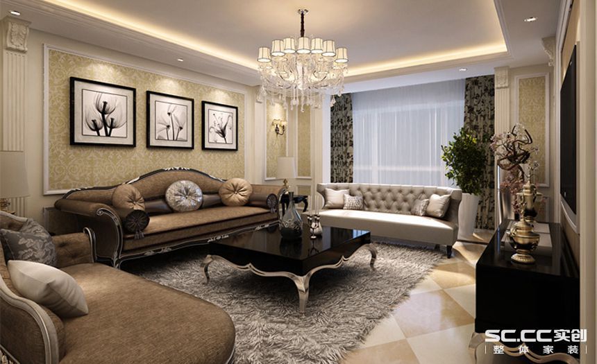 客厅图片来自交换空间刘杨成室内设计师在145平欧式奢华的三居室的分享