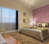 卧室的背景墙采用一个简单的壁纸满铺，运用简单的装饰材料营造出现代化的空间。