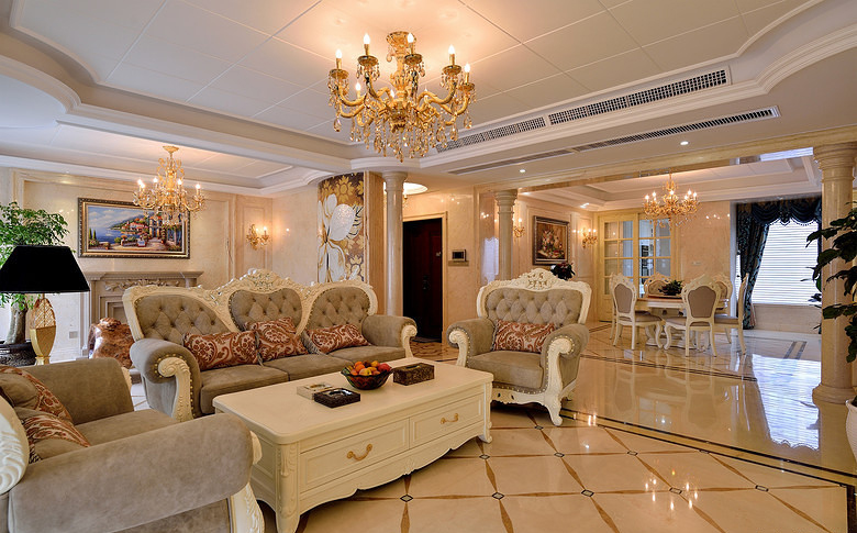 客厅图片来自家装大管家在奢华大气不输别墅 150平现代欧式的分享