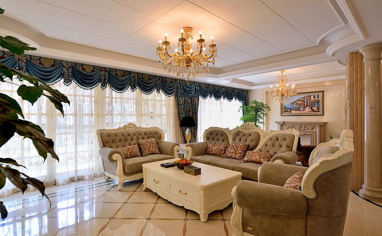 客厅图片来自家装大管家在奢华大气不输别墅 150平现代欧式的分享
