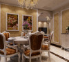 郑州锦艺国际华都122平方的餐厅装修方案，弧形门洞是欧式风格的设计元素。