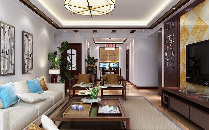 客厅图片来自西安日升装饰在华侨城·天鹅堡158平米中式的分享