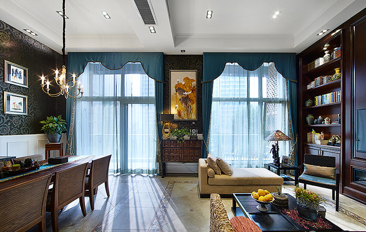 客厅图片来自家装大管家在木润书香 190平东南亚混搭风别墅的分享