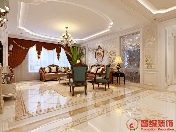 欧式 别墅 客厅 卧室 厨房 餐厅图片来自晋级装饰公司在中海明珠220平欧式风格的分享