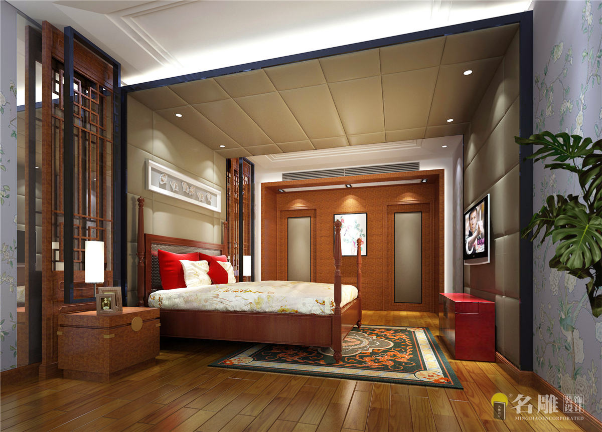 中式 三居室 古朴 人文风格 清闲养心 结构之美 古为今用 卧室图片来自名雕装饰长沙分公司在古风*印象的分享
