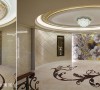 椭圆形的梯厅规划，透过大理石、香槟银箔与马赛克等元素，叙写杜拜奢华风的空间序曲。