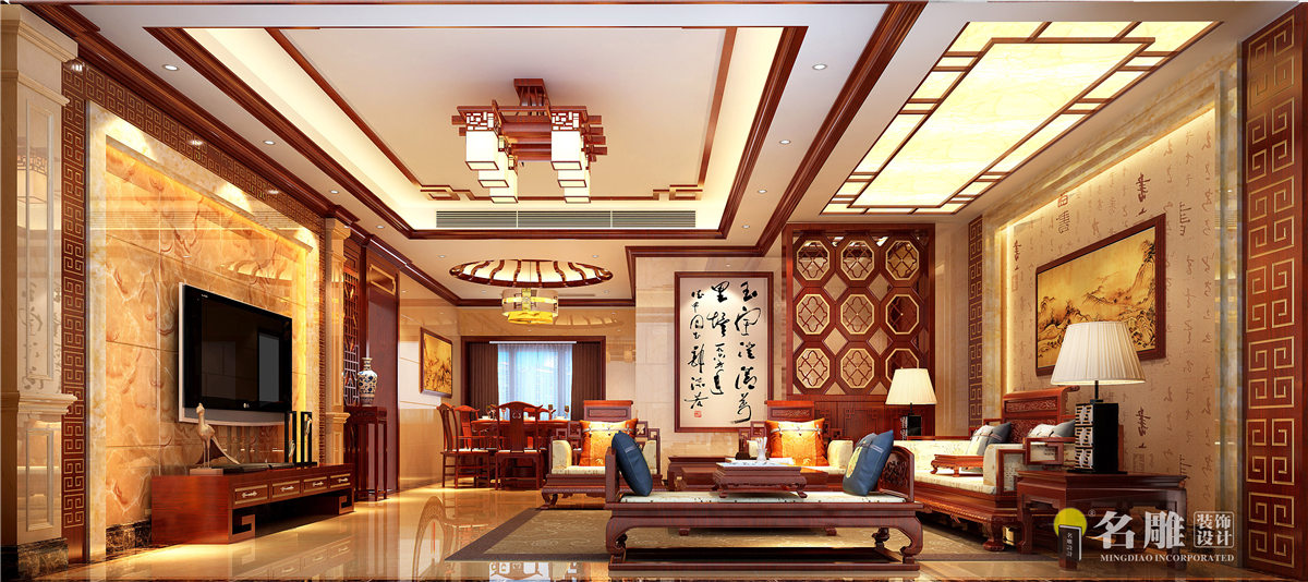 新中式 旧房改造 小资 五居室 客厅图片来自名雕装饰长沙分公司在新中式风格的分享