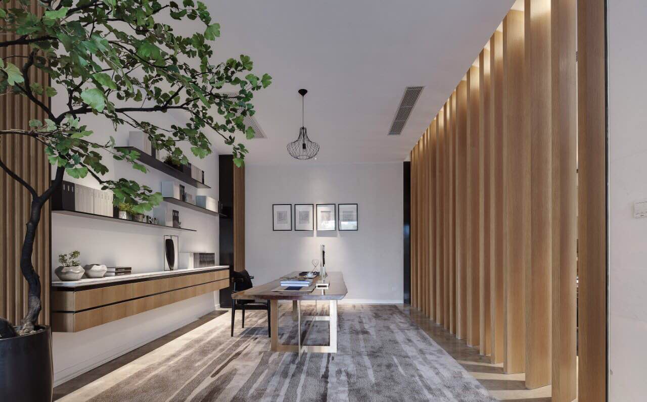 现代新中式 联排别墅 书房图片来自实创装饰上海公司在联排别墅装修石材与实木的遇见的分享