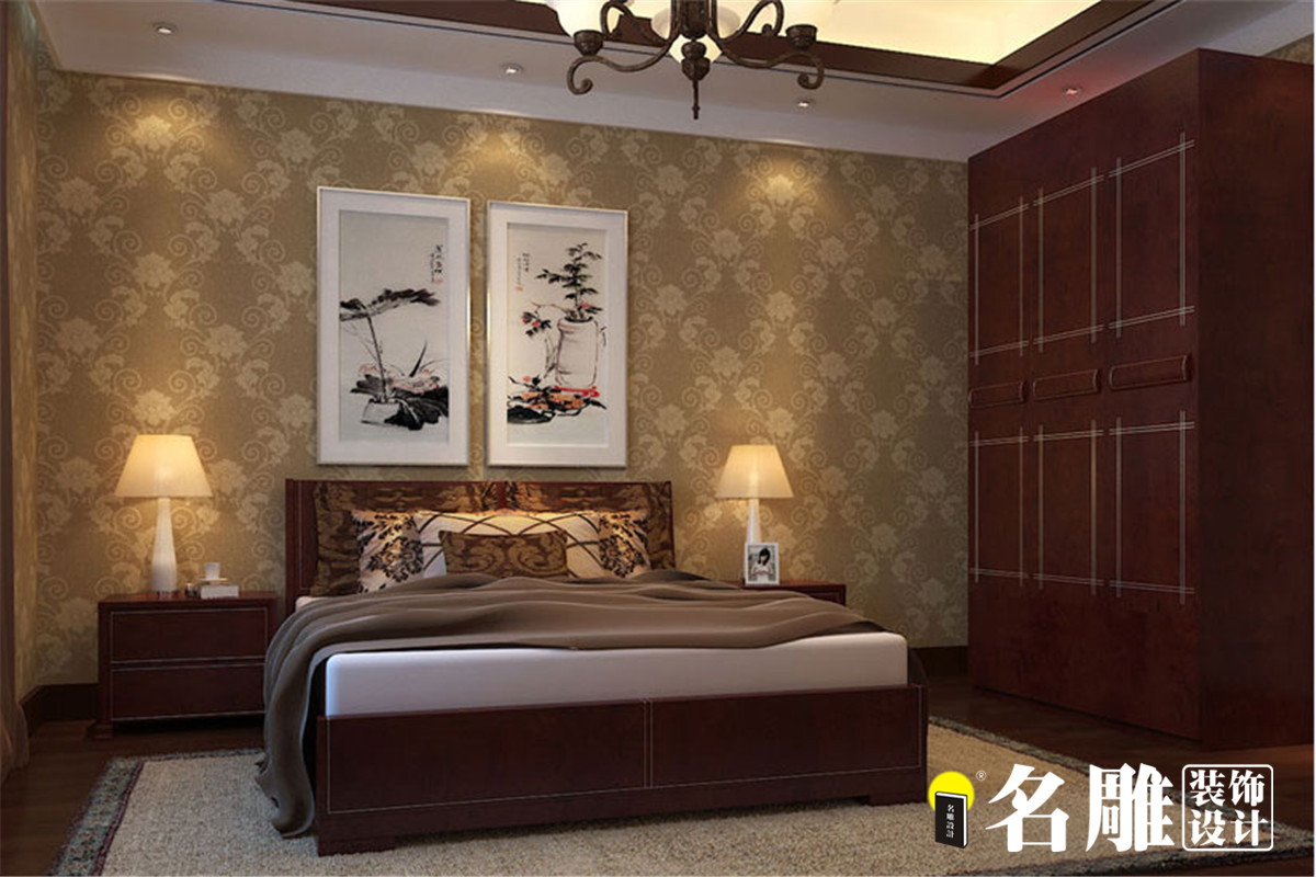 中式风格 四居室 豪宅装修 名雕装饰 中式装修 卧室图片来自名雕装饰设计在中式四居室豪宅整装定制的分享